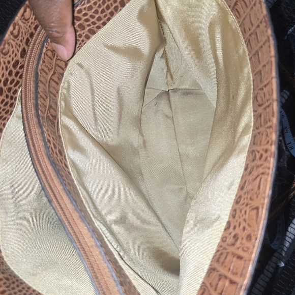 Etienne Aigner Leather Vintage Croc Embossed  Cream & Brown Tote Satchel 15x10" - Picture 15 of 15